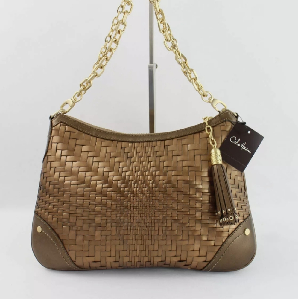 NWT Light Copper Cole Haan Woven Leather Handbag